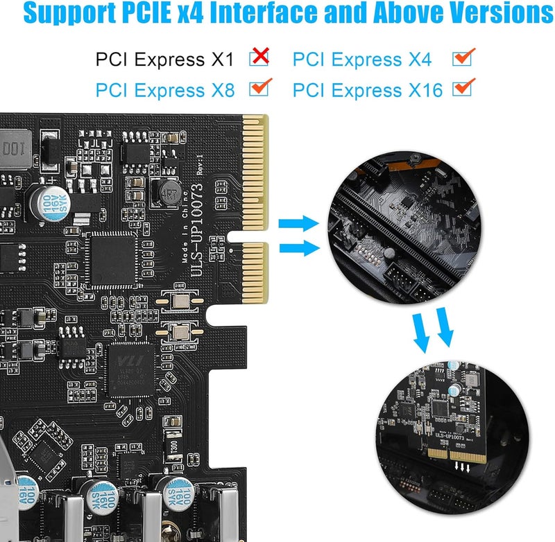FANBLACK بطاقة PCIe إلى USB 3.2 Gen 2 مع عرض نطاق 20 جيجابت في الثانية و 7 منافذ USB (4 منفذ USB Type-A و 3 منفذ Type-C)، بطاقة توسيع PCI Express (PCIe) لجهاز الكمبيوتر المكتبي - Image 3